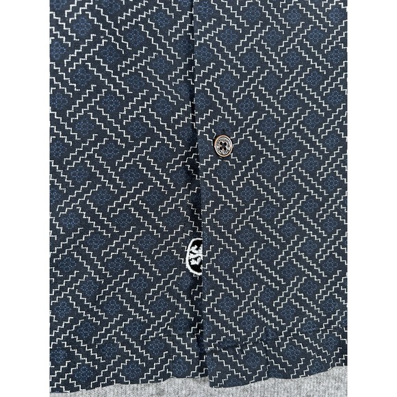 Nat Nast Mens XXL Button Down Shirt Blue Geometric‎ Silk Cotton Short Sleeve New - Picture 4 of 8